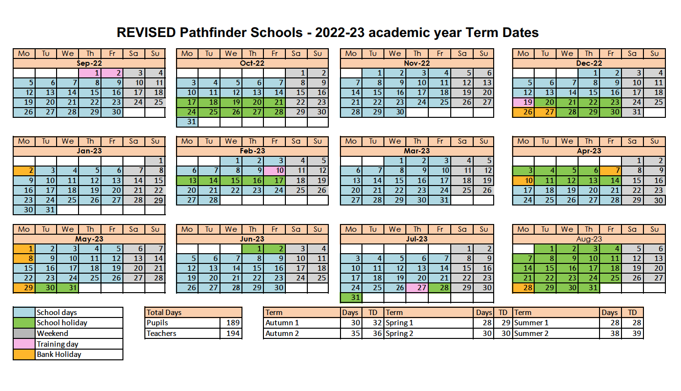 REVISED Pathfinder Schools 2022 23 academic year Term Dates